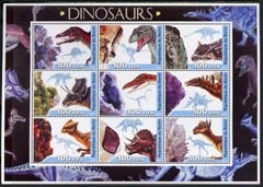 Benin 2003 Dinosaurs #05 large perf sheetlet containing set of 9 values unmounted mint, stamps on , stamps on  stamps on dinosaurs