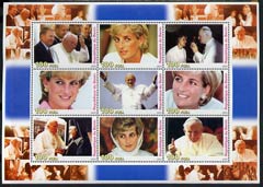 Benin 2003 Princess Diana & The Pope large perf sheetlet containing set of 9 values unmounted mint, stamps on , stamps on  stamps on diana, stamps on  stamps on royalty, stamps on  stamps on pope, stamps on  stamps on personalities