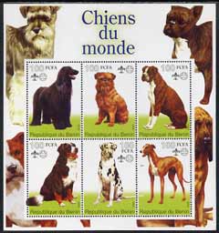 Benin 2002 World of Dogs perf sheetlet containing set of 6 values each with Scout Logo unmounted mint, stamps on , stamps on  stamps on dogs, stamps on  stamps on scouts