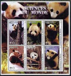 Benin 2002 Pandas perf sheetlet containing set of 6 values each with Scout Logo unmounted mint, stamps on animals, stamps on bears, stamps on pandas, stamps on scouts