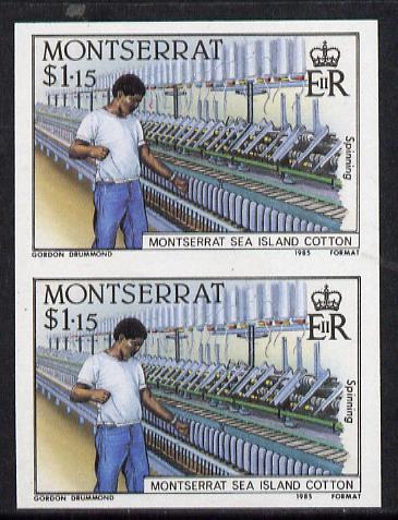 Montserrat 1985 Sea Island Cotton $1.15 (Threading Loom) imperf pair (SG 647var), stamps on industry, stamps on textiles, stamps on cotton