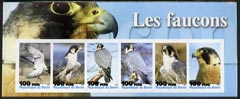 Benin 2003 Falcons imperf sheetlet containing 6 values unmounted mint, stamps on , stamps on  stamps on birds, stamps on  stamps on birds of prey, stamps on  stamps on falcons