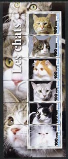 Benin 2003 Domestic Cats #01 perf sheetlet containing 6 values unmounted mint, stamps on , stamps on  stamps on cats