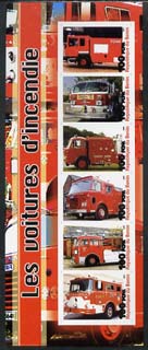 Benin 2003 Fire Engines #2 imperf sheetlet containing 6 values unmounted mint, stamps on , stamps on  stamps on fire