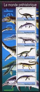 Benin 2003 Dinosaurs #08 perf sheetlet containing 6 values unmounted mint, stamps on dinosaurs