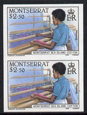 Montserrat 1985 Sea Island Cotton $2.5 (Weaving with Hand Loom) imperf pair (SG 648var), stamps on , stamps on  stamps on industry, stamps on  stamps on textiles, stamps on  stamps on crafts