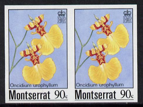 Montserrat 1985 Orchids 90c (Oncidium urophyllum) imperf pair (SG 631var), stamps on , stamps on  stamps on flowers, stamps on  stamps on orchids