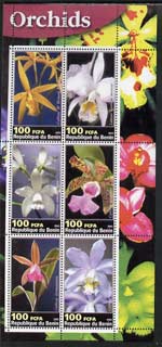 Benin 2003 Orchids perf sheetlet containing 6 values unmounted mint, stamps on flowers, stamps on orchids