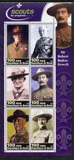 Benin 2003 Sir Robert Baden-Powell perf sheetlet containing set of 6 values unmounted mint, stamps on personalities, stamps on scouts