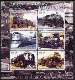 Congo 2005 American Steam Trains perf sheetlet containing set of 6 unmounted mint, stamps on , stamps on  stamps on railways