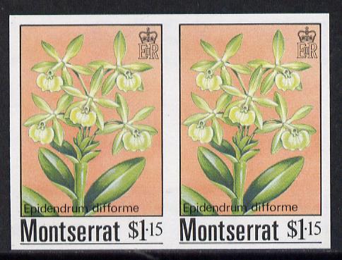 Montserrat 1985 Orchids $1.15 (Eppidendrum difforme) imperf pair (SG 632var), stamps on flowers, stamps on orchids