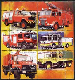 Kyrgyzstan 2005 Fire Engine #03 perf sheetlet containing set of 6, each with Scout Logo, unmounted mint, stamps on , stamps on  stamps on fire, stamps on  stamps on scouts