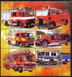 Kyrgyzstan 2005 Fire Engine #04 perf sheetlet containing set of 6, each with Scout Logo, unmounted mint, stamps on , stamps on  stamps on fire, stamps on  stamps on scouts