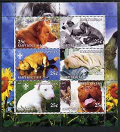 Kyrgyzstan 2005 Dogs perf sheetlet containing set of 6, each with Scout Logo, unmounted mint, stamps on dogs, stamps on scouts