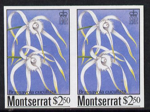 Montserrat 1985 Orchids $2.50 (Brassavola cucullata) imperf pair (SG 634var), stamps on flowers, stamps on orchids