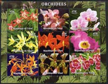 Chad 2004 Orchids perf sheetlet containing 9 values fine cto used, stamps on , stamps on  stamps on flowers, stamps on  stamps on orchids