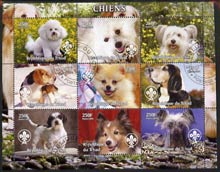 Chad 2004 Dogs perf sheetlet containing 9 values each with Scout Logo fine cto used, stamps on dogs, stamps on scouts