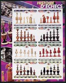 Congo 2003 History of Chess (Chess Pieces) #4 imperf sheetlet containing set of 8 values unmounted mint, stamps on , stamps on  stamps on chess