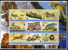 Ivory Coast 2005 Big Cats perf sheetlet containing 9 values unmounted mint, stamps on cats, stamps on animals, stamps on lions, stamps on tigers