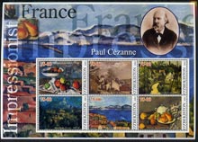 Uzbekistan 2001 Impressionist France - Paul Cezanne large perf sheetlet containing 6 values unmounted mint, stamps on , stamps on  stamps on arts, stamps on  stamps on cezanne