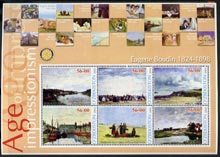 Uzbekistan 2002 Age of Impressionism - Eugene Boudin large perf sheetlet containing 6 values unmounted mint, stamps on arts, stamps on boudin