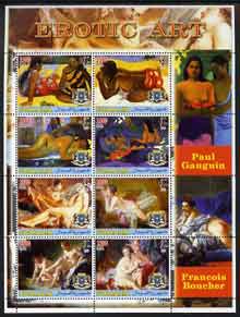 Somalia 2005 Erotic Art - Gauguin & Boucher large perf sheetlet containing 8 values unmounted mint, stamps on arts, stamps on nudes, stamps on gauguin, stamps on boucher, stamps on erotica