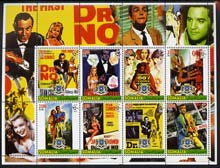 Somalia 2005 James Bond - Dr No large perf sheetlet containing 8 values unmounted mint, stamps on movies, stamps on films, stamps on  spy , stamps on cinena