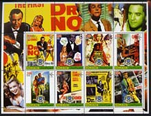 Somalia 2005 James Bond - Dr No large perf sheetlet containing 8 values unmounted mint, stamps on movies, stamps on films, stamps on  spy , stamps on cinena