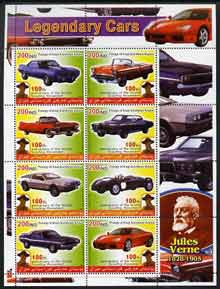 Iraqi Kurdistan Region 2005 Legendary Cars #2 large perf sheetlet containing 8 values each with 100th Anniversary of Scouting, Jules Verne in margin, unmounted mint , stamps on , stamps on  stamps on cars, stamps on  stamps on scouts, stamps on  stamps on literature, stamps on  stamps on personalities, stamps on  stamps on sci-fi, stamps on  stamps on ferrari, stamps on  stamps on chevrolet, stamps on  stamps on dodge