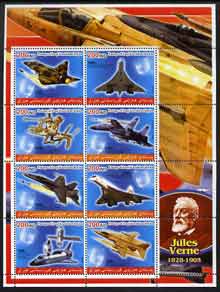 Iraqi Kurdistan Region 2005 Aircraft large perf sheetlet containing 8 values each with 100th Anniversary of Scouting, Jules Verne in margin, unmounted mint , stamps on , stamps on  stamps on aviation, stamps on  stamps on scouts, stamps on  stamps on literature, stamps on  stamps on personalities, stamps on  stamps on sci-fi, stamps on  stamps on concorde