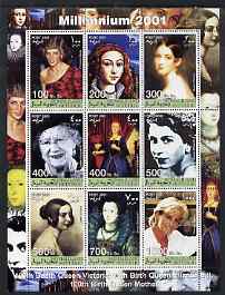 Somaliland 2001 Millennium series - British Royalty perf sheetlet containing 9 values unmounted mint, stamps on personalities, stamps on millennium, stamps on diana, stamps on royalty, stamps on queen mother