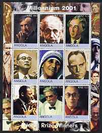 Angola 2001 Millennium series - Nobel Prizewinners #01 perf sheetlet of 9 values unmounted mint, stamps on , stamps on  stamps on personalities, stamps on  stamps on millennium, stamps on  stamps on nobel, stamps on  stamps on einstein, stamps on  stamps on physics, stamps on  stamps on science, stamps on  stamps on peace, stamps on  stamps on schweitzer, stamps on  stamps on teresa, stamps on  stamps on personalities, stamps on  stamps on einstein, stamps on  stamps on science, stamps on  stamps on physics, stamps on  stamps on nobel, stamps on  stamps on maths, stamps on  stamps on space, stamps on  stamps on judaica, stamps on  stamps on atomics