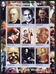 Angola 2001 Millennium series - Nobel Prizewinners #02 perf sheetlet of 9 values unmounted mint, stamps on , stamps on  stamps on personalities, stamps on  stamps on millennium, stamps on  stamps on nobel, stamps on  stamps on physics, stamps on  stamps on medical, stamps on  stamps on churchill, stamps on  stamps on peace, stamps on  stamps on 