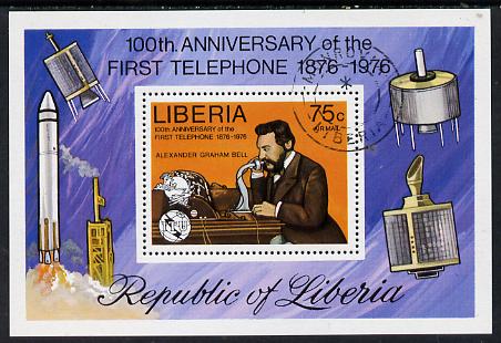 Liberia 1976 Telephone Centenary m/sheet fine cto used, SG MS 1283, stamps on , stamps on  stamps on communications  science  space  upu    telephones, stamps on  stamps on  upu , stamps on  stamps on scots, stamps on  stamps on scotland