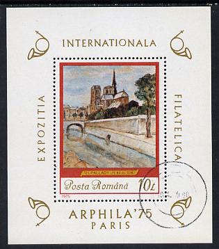 Rumania 1975 Arphila 75 Stamp Exhibition (Painting by Th Pallady) m/sheet cto used SG MS 4142, stamps on arts, stamps on stamp exhibitions, stamps on posthorn