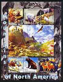 Kyrgyzstan 2004 Fauna of the World - Mountains of North America perf sheetlet containing 6 values unmounted mint, stamps on , stamps on  stamps on animals, stamps on  stamps on bears, stamps on  stamps on birds, stamps on  stamps on birds of prey