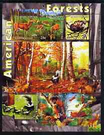 Kyrgyzstan 2004 Fauna of the World - American Forests perf sheetlet containing 6 values unmounted mint, stamps on animals, stamps on deer, stamps on squirrels