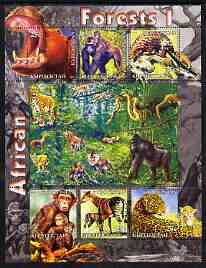 Kyrgyzstan 2004 Fauna of the World - African Forests #1 perf sheetlet containing 6 values unmounted mint, stamps on animals, stamps on apes, stamps on snakes, stamps on reptiles, stamps on hippos, stamps on cats, stamps on snake, stamps on snakes, stamps on 