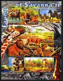 Kyrgyzstan 2004 Fauna of the World - Savanna #2 perf sheetlet containing 6 values unmounted mint, stamps on animals, stamps on elephants, stamps on lions, stamps on cats, stamps on zebras, stamps on giraffes, stamps on bison, stamps on bovine, stamps on zebra