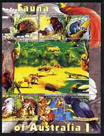 Kyrgyzstan 2004 Fauna of the World - Australia #1 perf sheetlet containing 6 values unmounted mint, stamps on , stamps on  stamps on animals, stamps on  stamps on kangaroos, stamps on  stamps on parrots, stamps on  stamps on birds, stamps on  stamps on reptiles, stamps on  stamps on koalas, stamps on  stamps on bears, stamps on  stamps on 