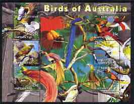 Kyrgyzstan 2004 Fauna of the World - Birds of Australia perf sheetlet containing 6 values unmounted mint, stamps on , stamps on  stamps on animals, stamps on  stamps on parrots, stamps on  stamps on birds, stamps on  stamps on paradise, stamps on  stamps on 