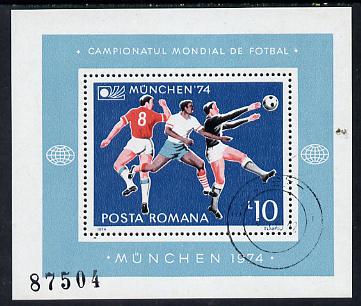 Rumania 1974 Football World Cup m/sheet cto used SG MS 4088 (Mi BL 114), stamps on football, stamps on sport