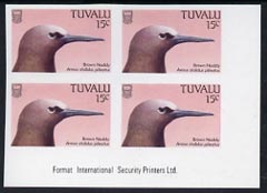 Tuvalu 1988 Common Noddy 15c imperf corner imprint block of 4 unmounted mint, SG 504var, stamps on birds, stamps on 