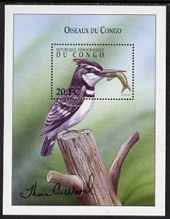 Congo 2000 Birds (Kingfisher) perf m/sheet signed by Thomas C Wood the designer unmounted mint SG MS 1617d, stamps on birds, stamps on kingfisher