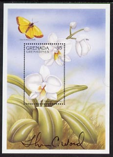 Grenada - Grenadines 1997 Orchids perf m/sheet ($5 as SG  MS2474) signed by Thomas C Wood the designer, unmounted mint, stamps on , stamps on  stamps on flowers, stamps on  stamps on orchids
