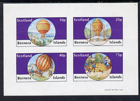 Bernera 1981 Balloons #2 imperf set of 4 values (10p to 75p) unmounted mint, stamps on , stamps on  stamps on aviation    balloons