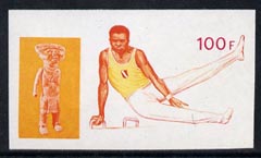 Guinea - Conakry 1969 Gymnastics 100f imperf proof single in magenta & yellow only from Mexico Olympics set, unmounted mint as SG 681, stamps on gymnastics, stamps on olympics, stamps on  gym , stamps on gymnastics, stamps on 