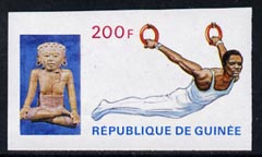 Guinea - Conakry 1969 Rings 200f imperf proof single with black omitted (inscription missing) from Mexico Olympics set, unmounted mint as SG 682, stamps on gymnastics, stamps on rings, stamps on olympics, stamps on  gym , stamps on gymnastics, stamps on 