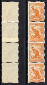 Australia 1937-49 KG6 Kangaroo 1/2d coil join strip of 4 unmounted mint, SG 179a, stamps on , stamps on  stamps on animals, stamps on  stamps on kangaroos