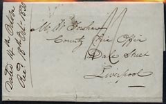 Great Britain 1830 letter to Liverpool addressed to County Fire Office regarding Fire Insurance, stamps on fire